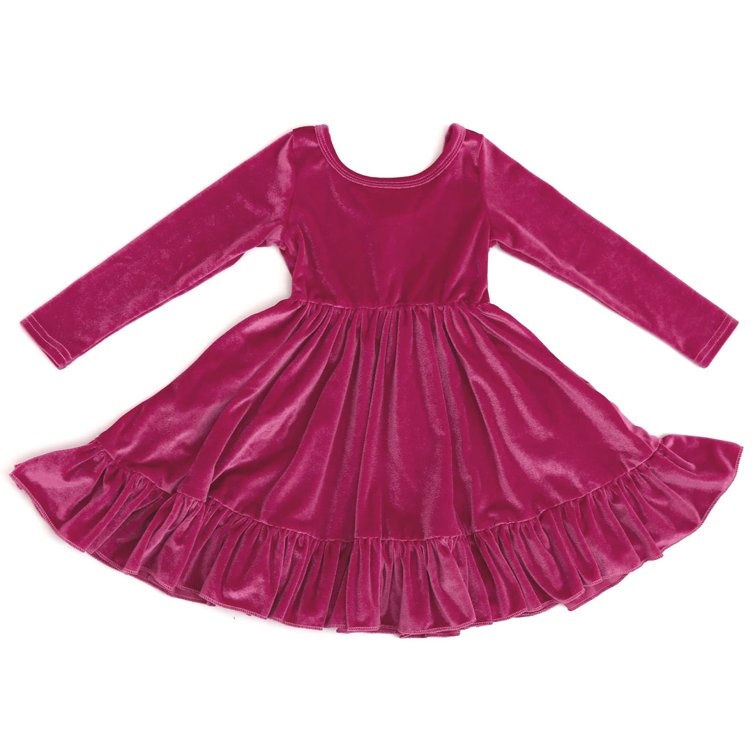 girls' pink velvet long sleeve dress