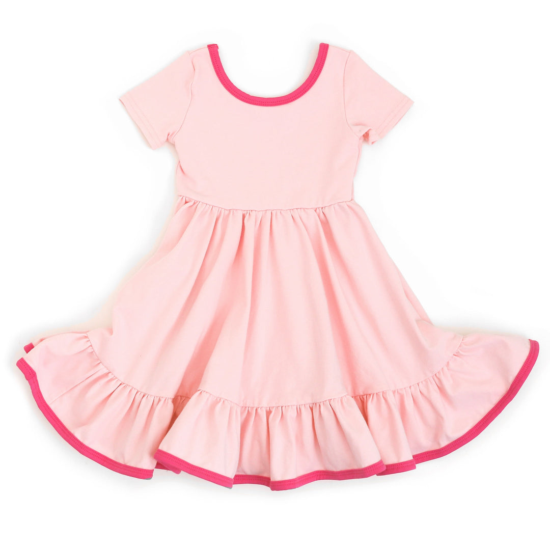 girls' short sleeve pink cotton summer dress with pockets