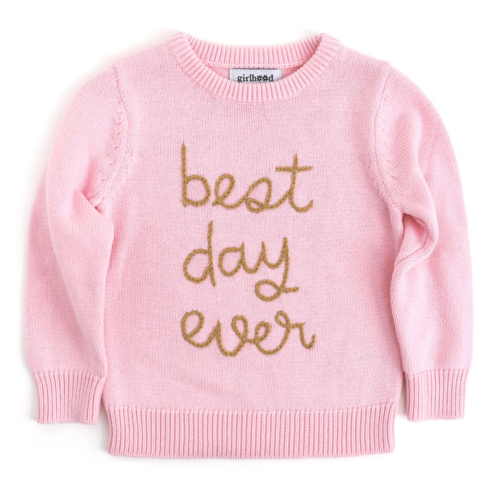 Best Day Ever Pullover Sweater - Pink/Gold
