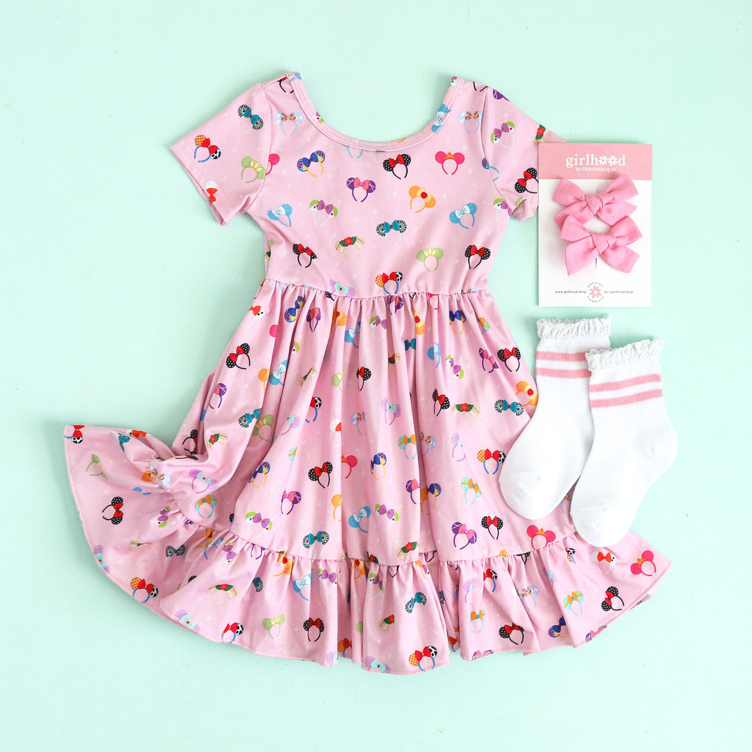 pink minnie mouse ear inspired dress for little girls