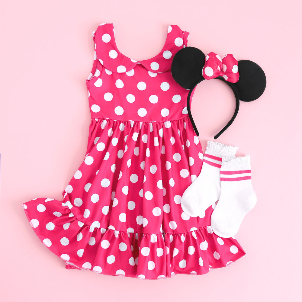 hot pink and white polka dot tank style summer dress for little girls