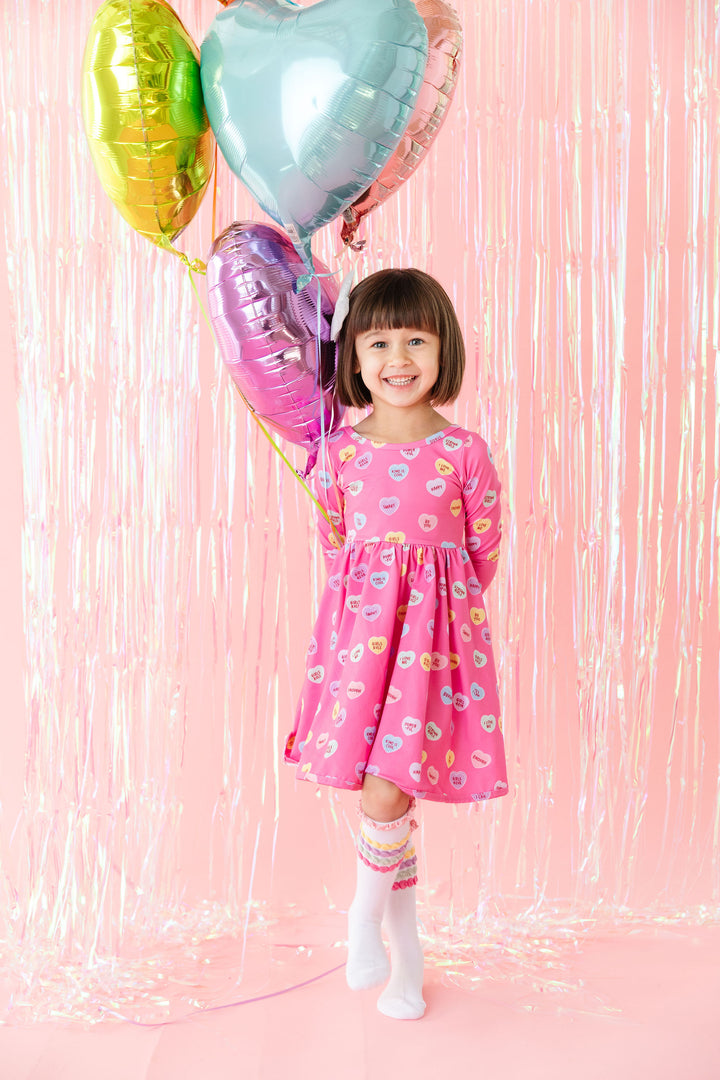 girls pink candy hearts dress for valentines day