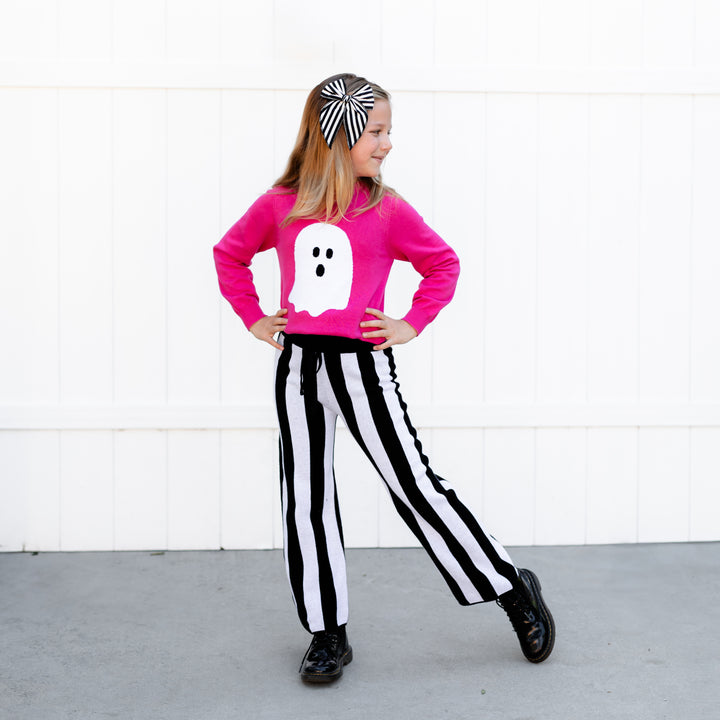 girls halloween sweater set pink and black ghost