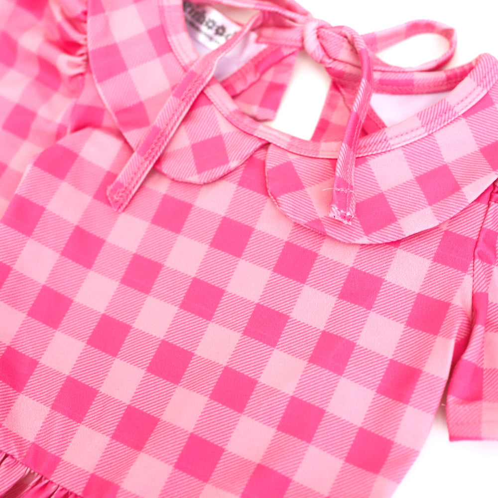 girls pink gingham dress with collar