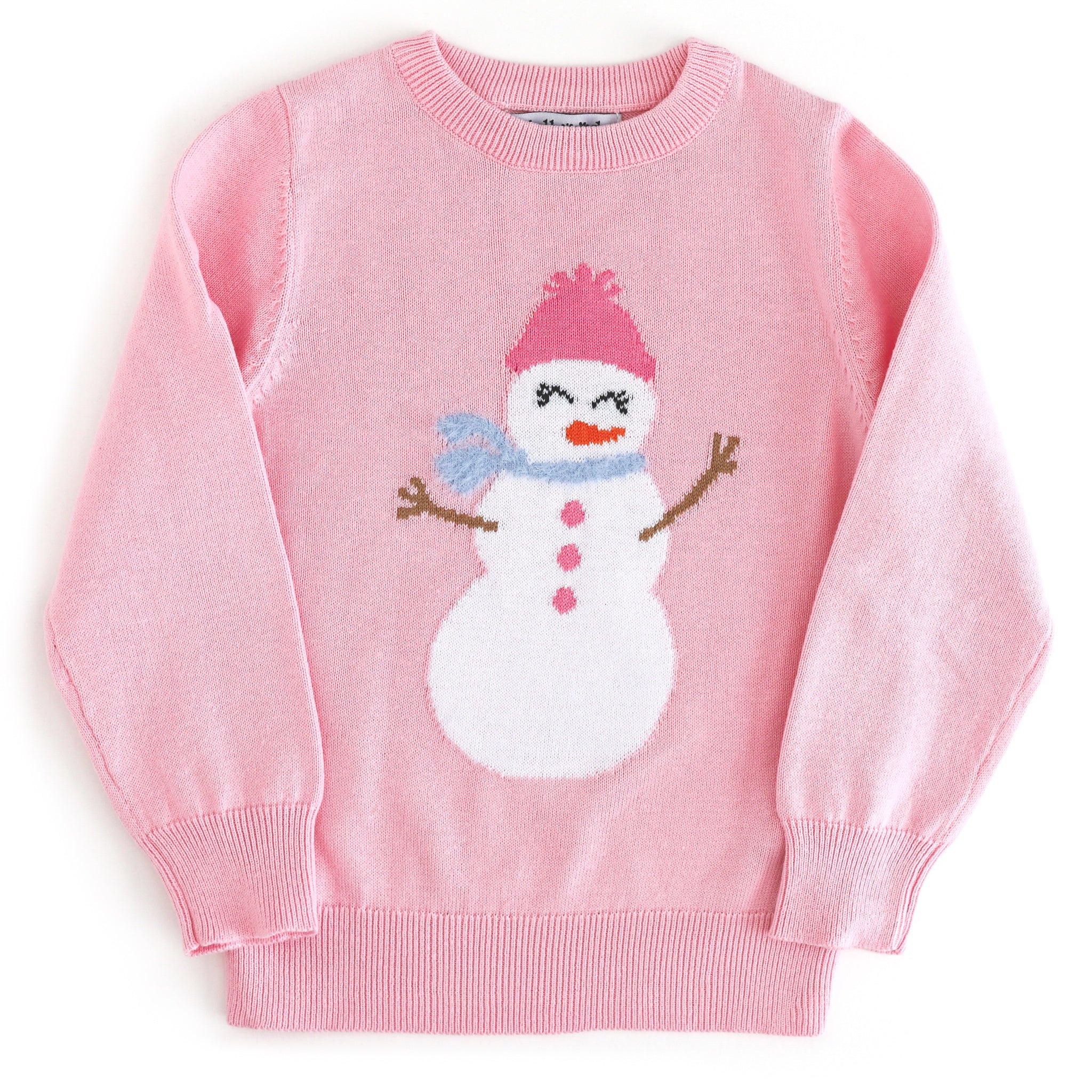 girls' holiday sweater in pink with cute snowgirl design