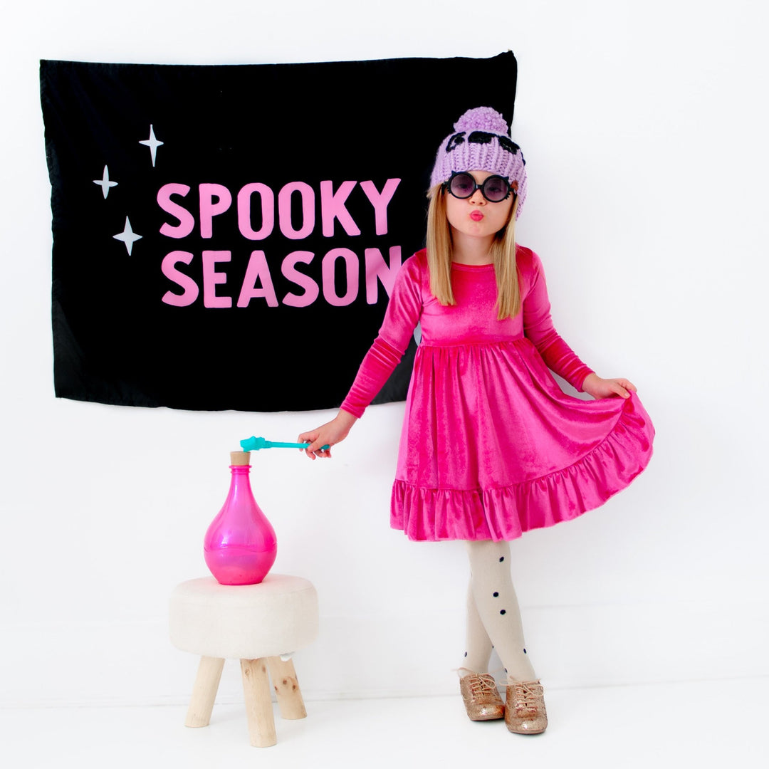 girls hot pink velvet dress for spooky season