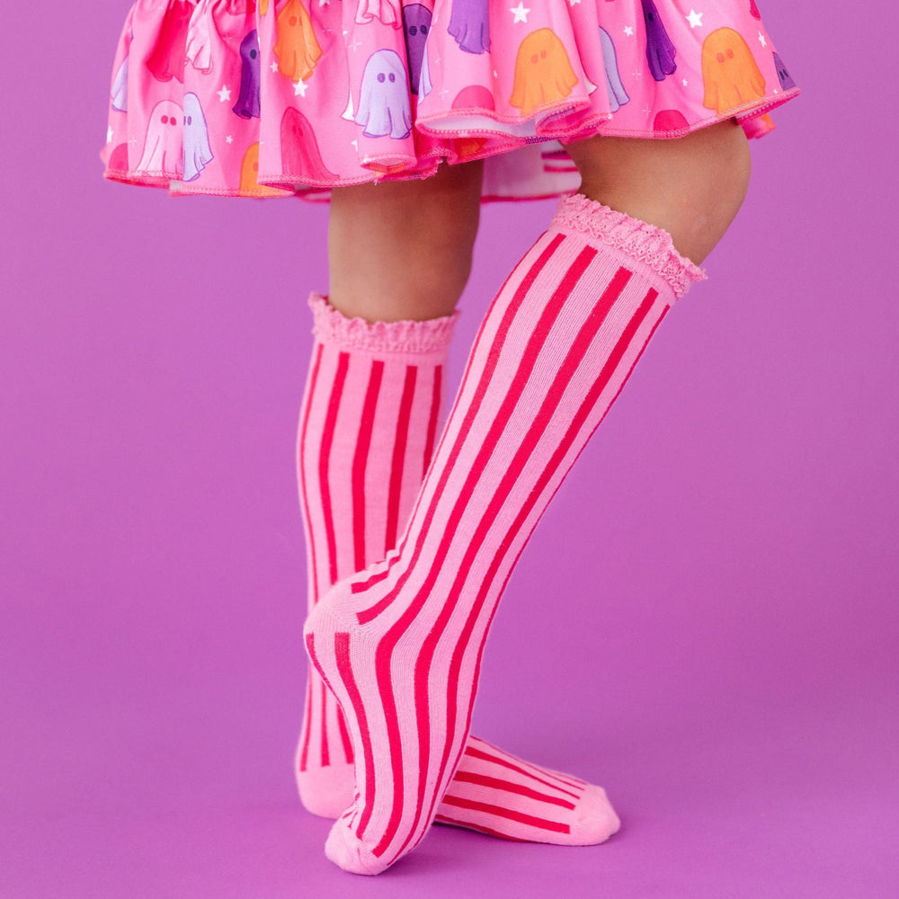 pink vertical stripe knee high socks girls