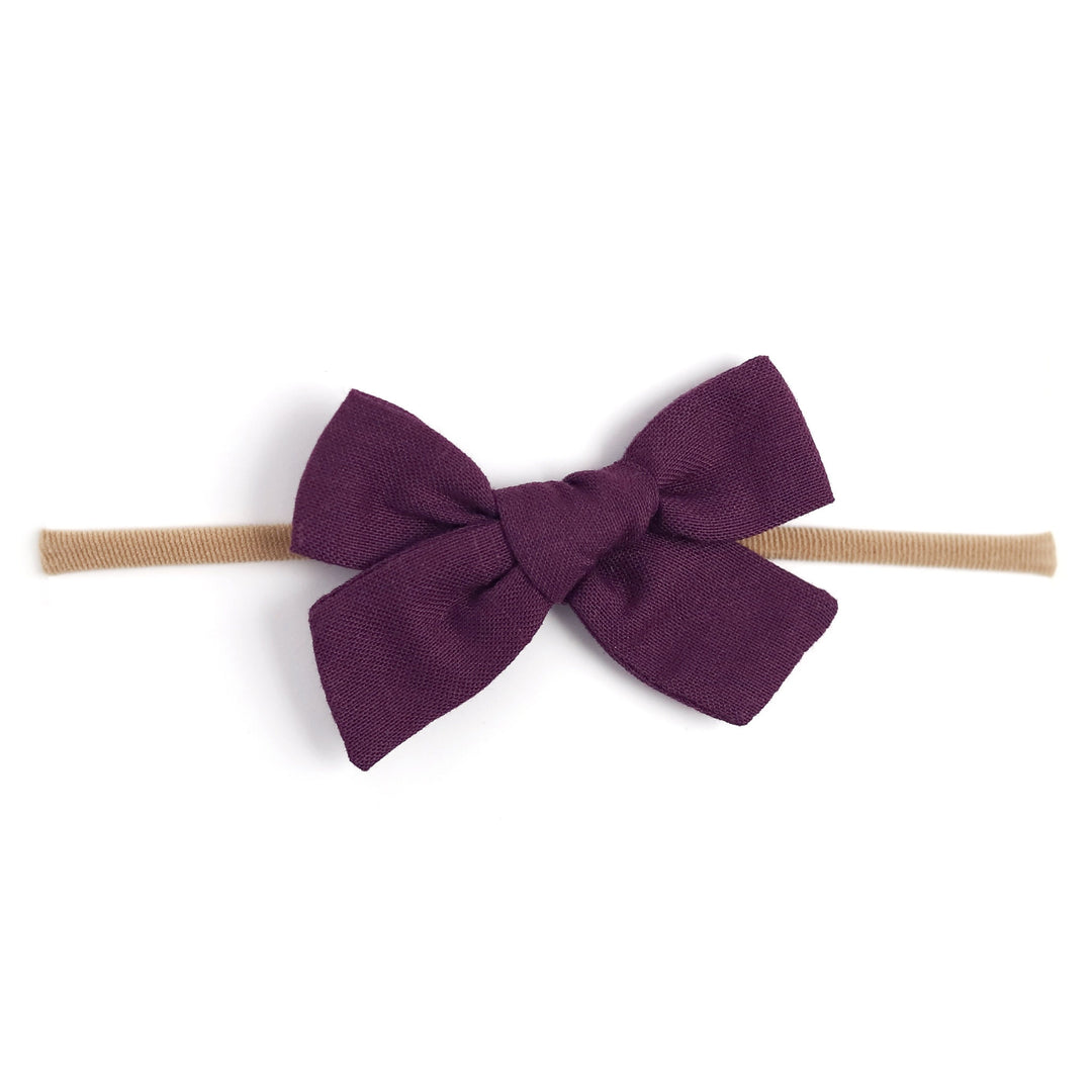 plum purple linen baby bow