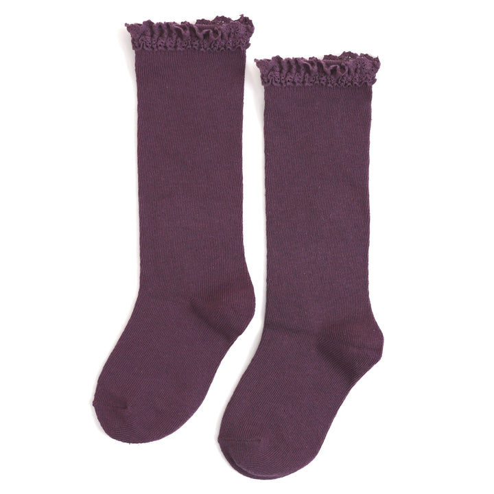 girls purple lace top knee high socks