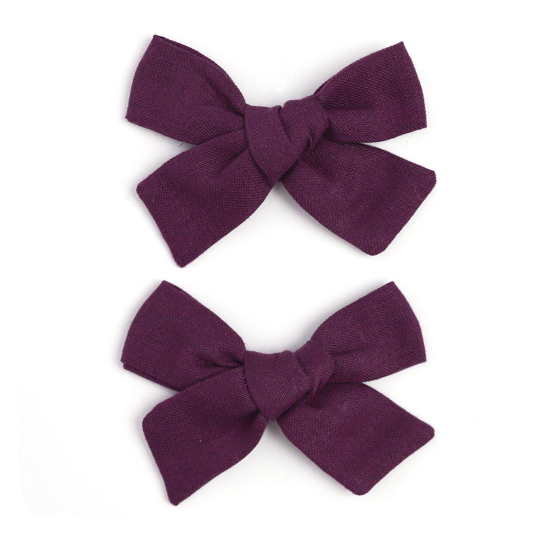 plum purple linen pigtail bows