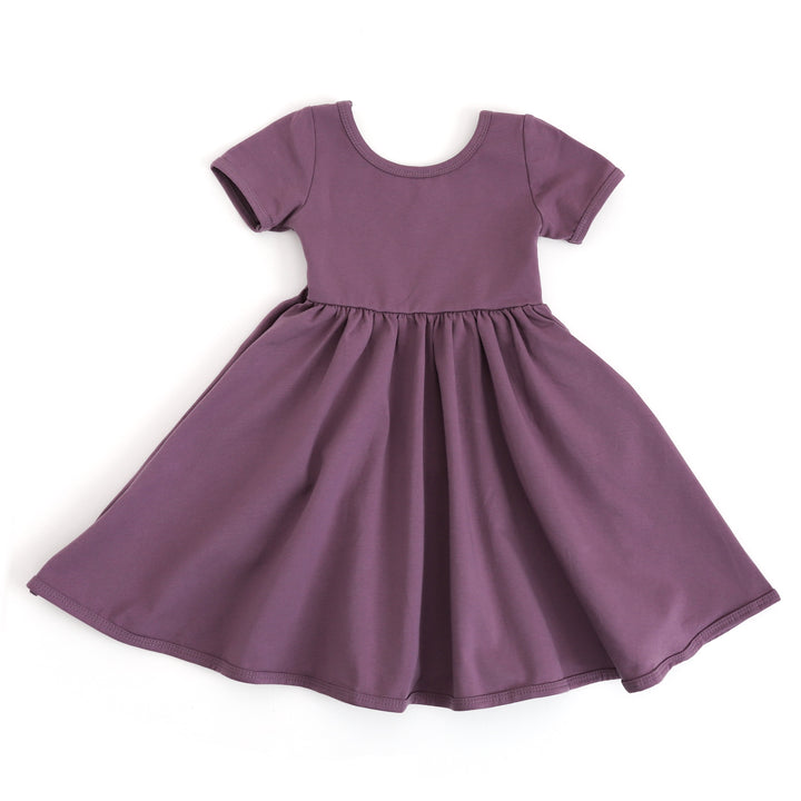 girls' cotton everyday pocket dress in plum purple