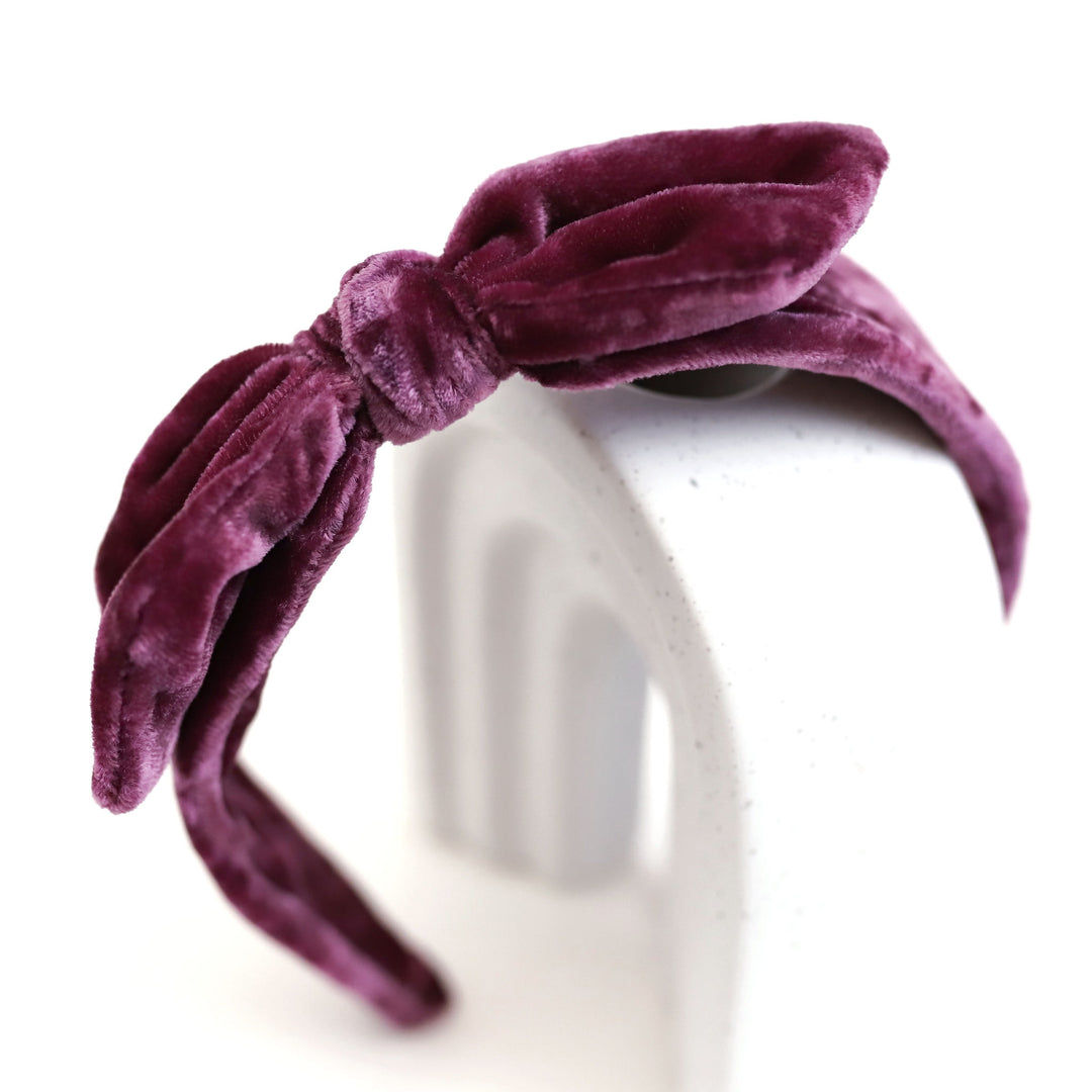 girls' plum purple velvet bow headband