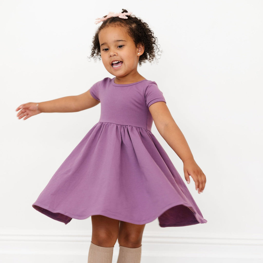 girls plum purple cotton solid twirl dress