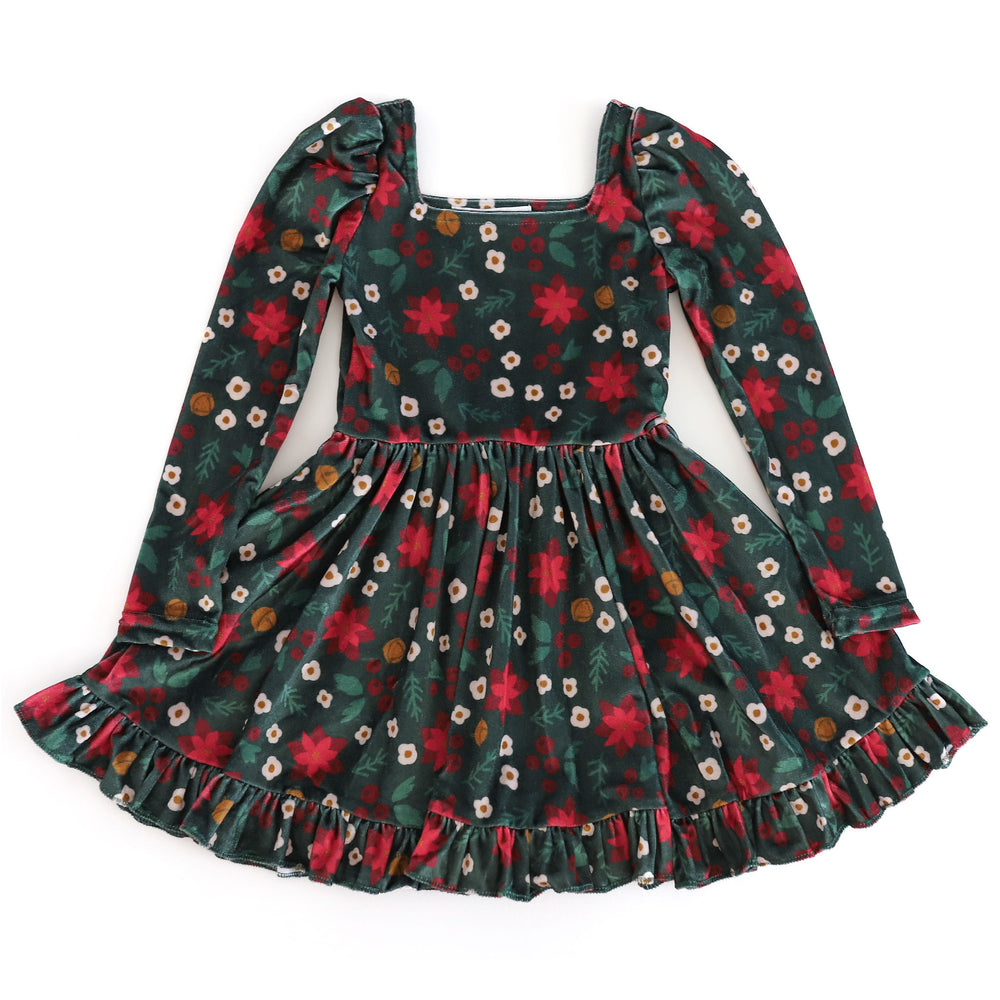 Girls Christmas Dress - Poinsettia print on velvet