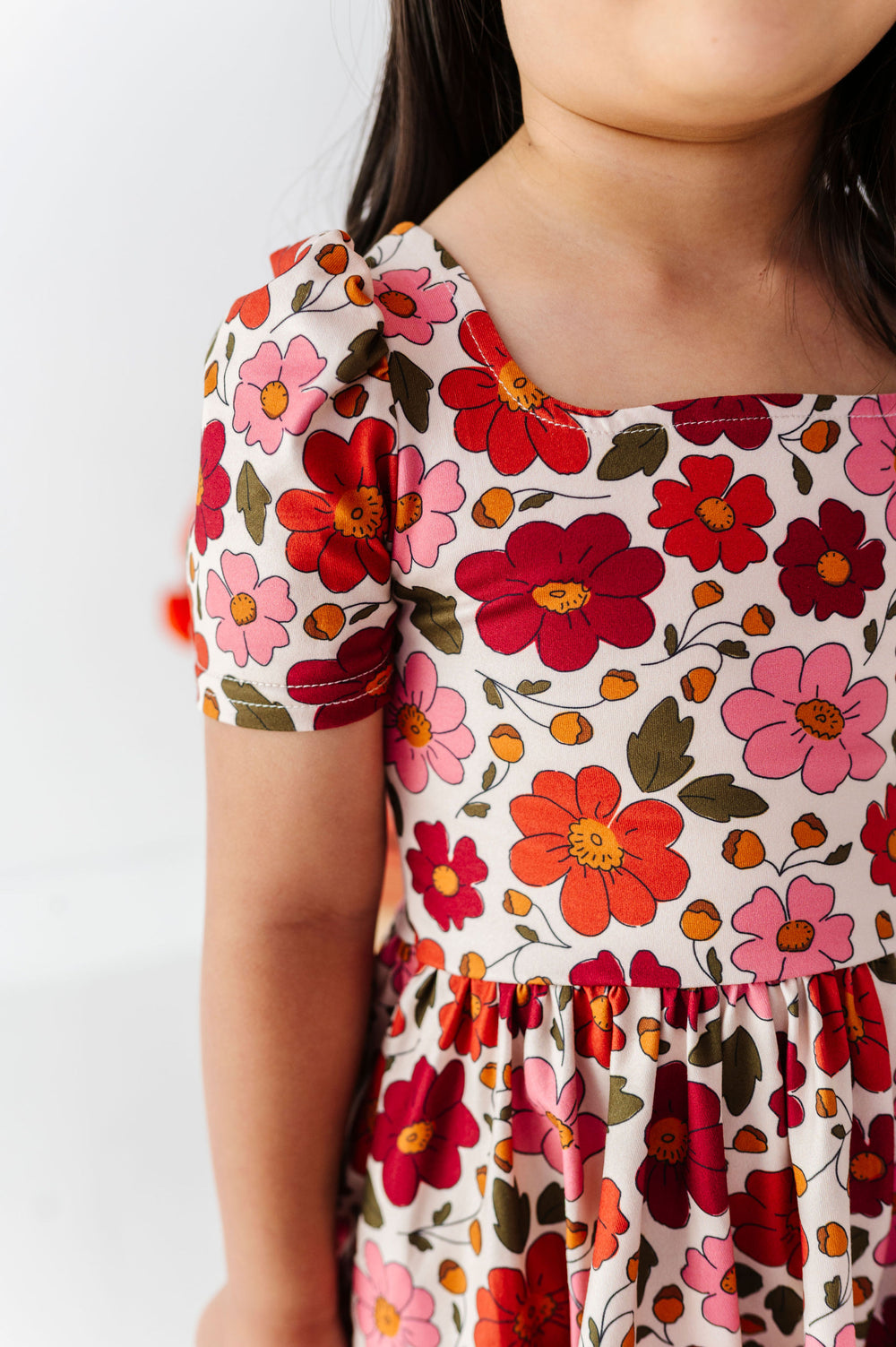 details of poppy fall floral print dress for girls