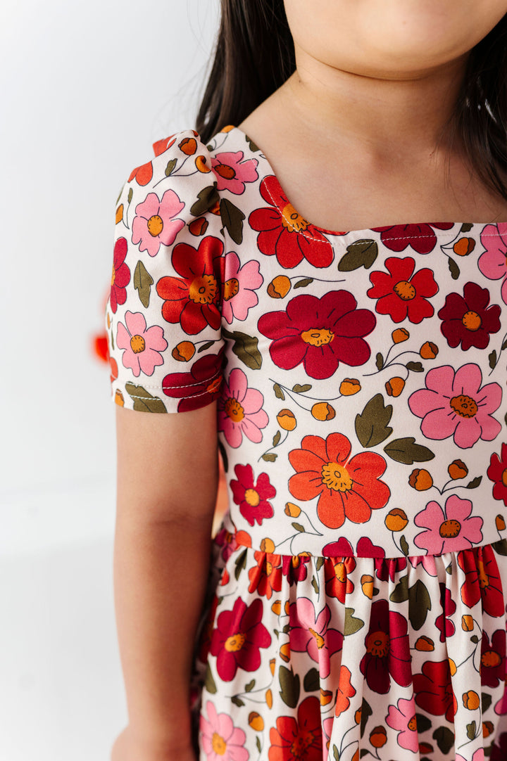 details of poppy fall floral print dress for girls