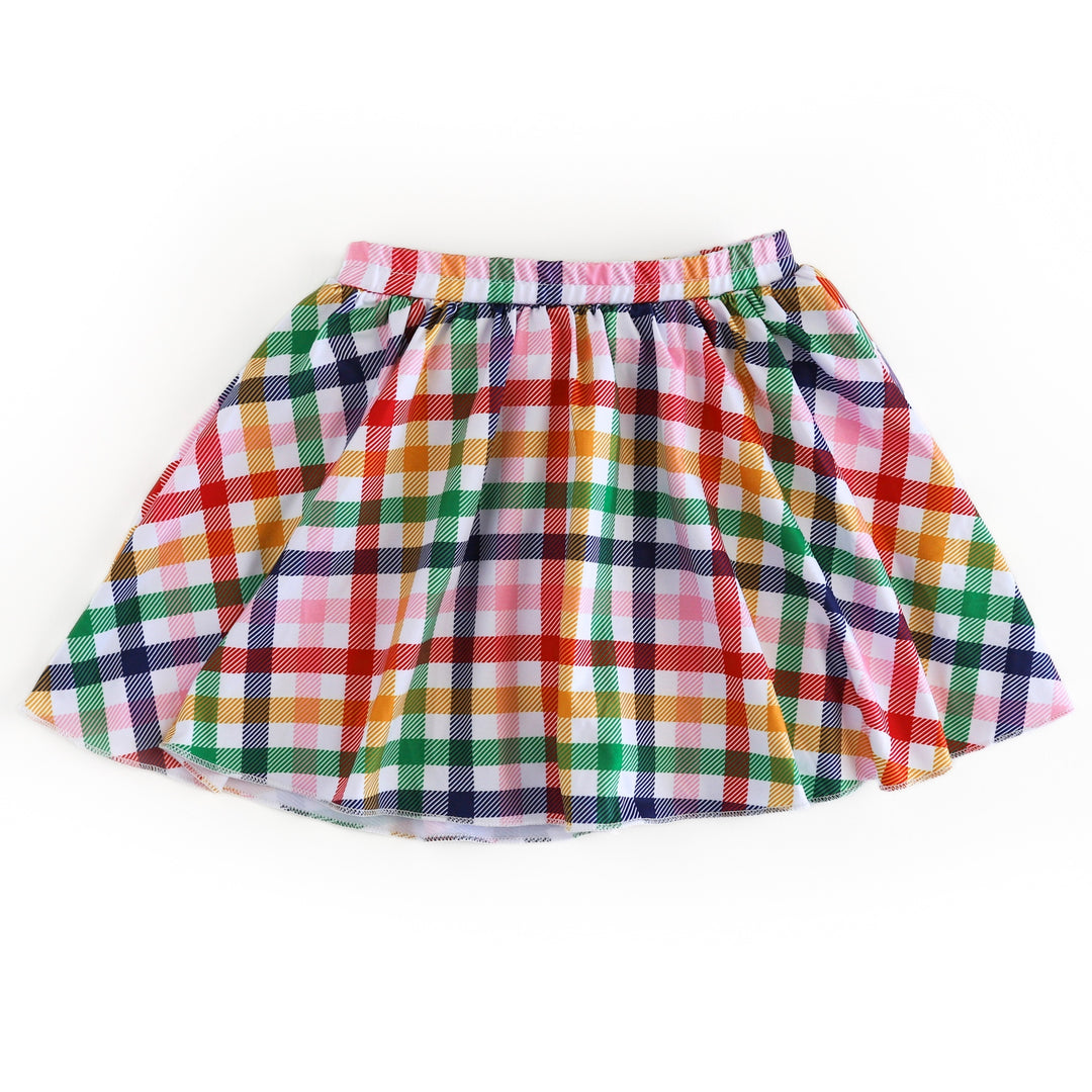 girls' gingham print skort in primary colors to match back to school collection