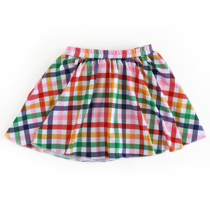 girls' gingham print skort in primary colors to match back to school collection