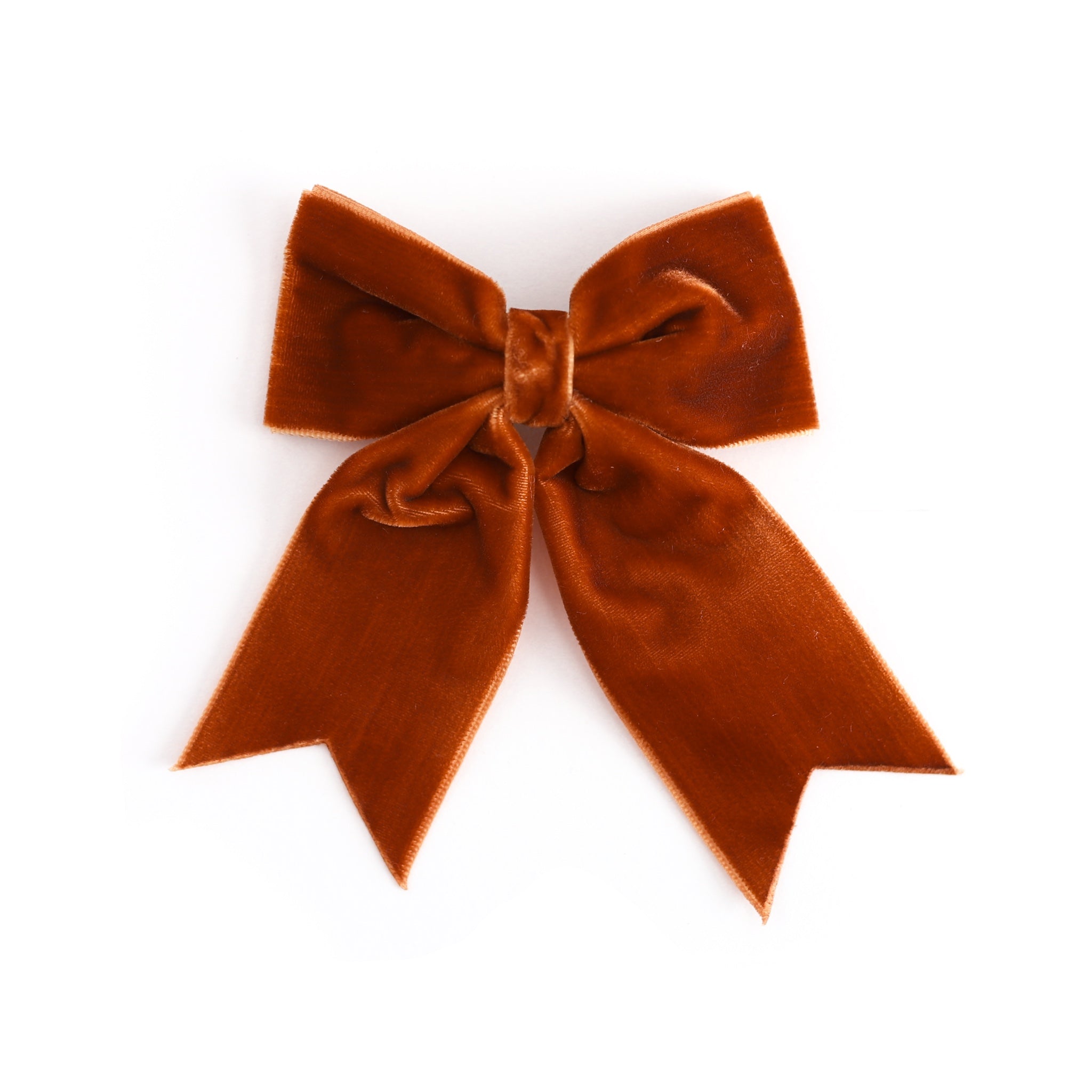 girls' fall burnt orange velvet ribbon hair bow with dovetail on clip