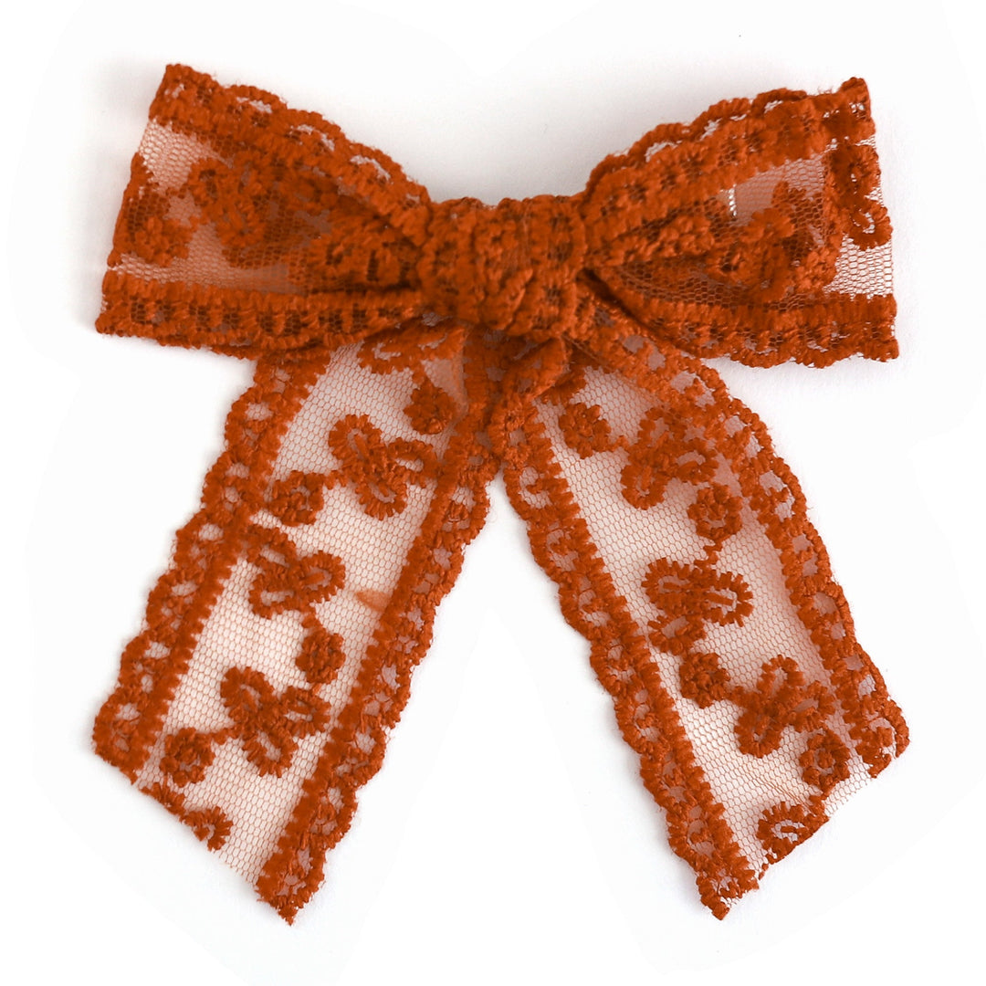girls burnt orange lace bow on alligator clip for fall