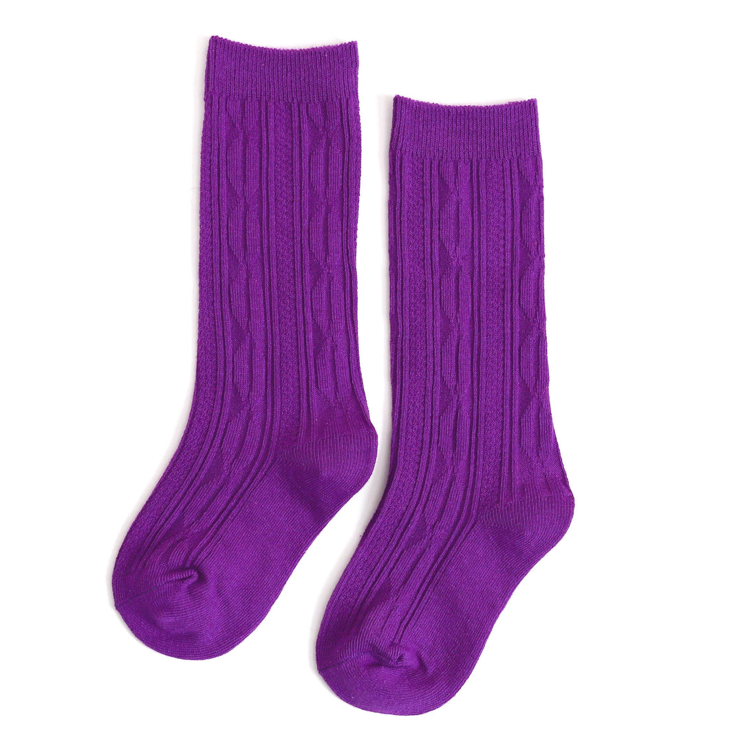 violet bright purple cable knit knee high socks for babies, toddlers and girls