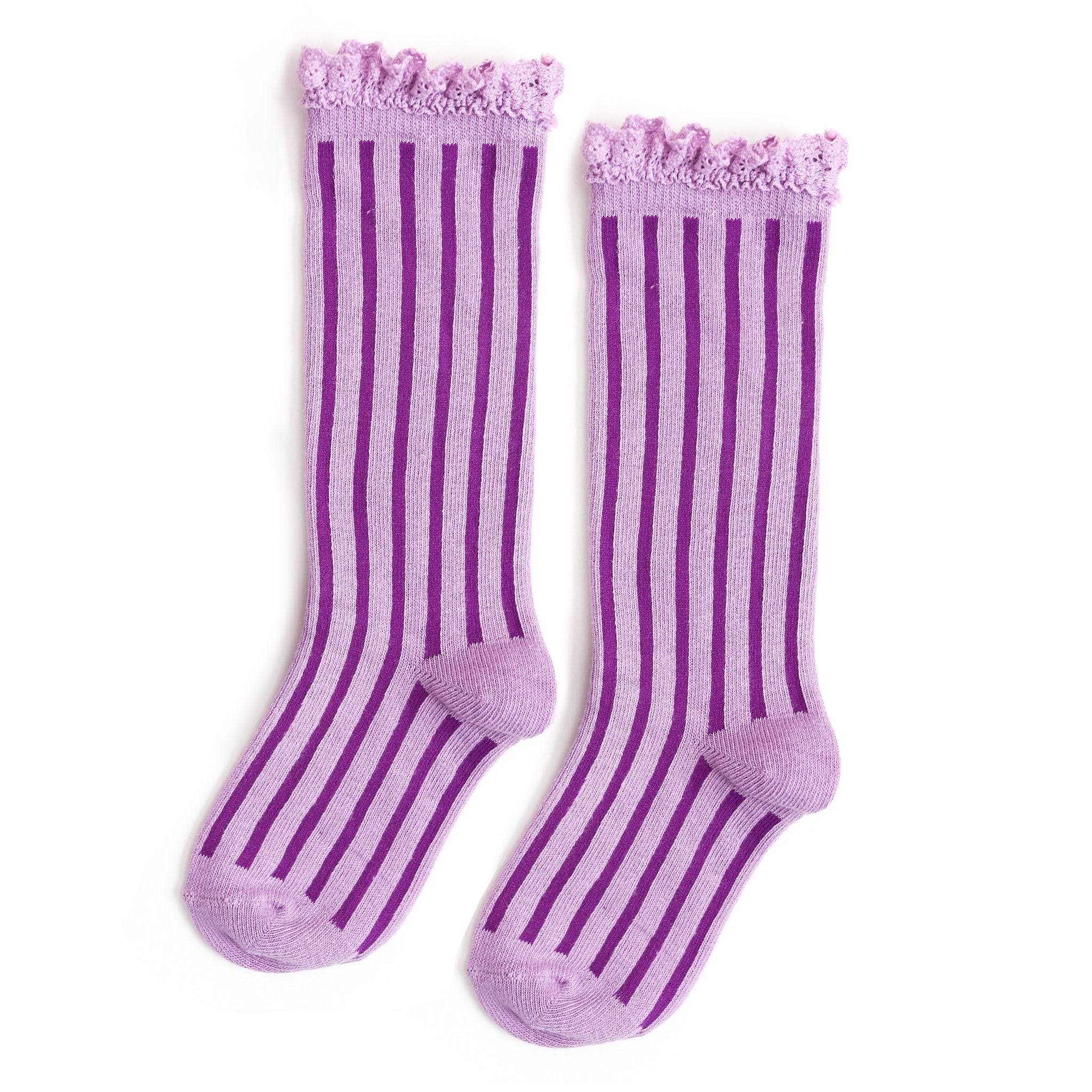 tonal purple vertical striped knee high socks for babies and girls