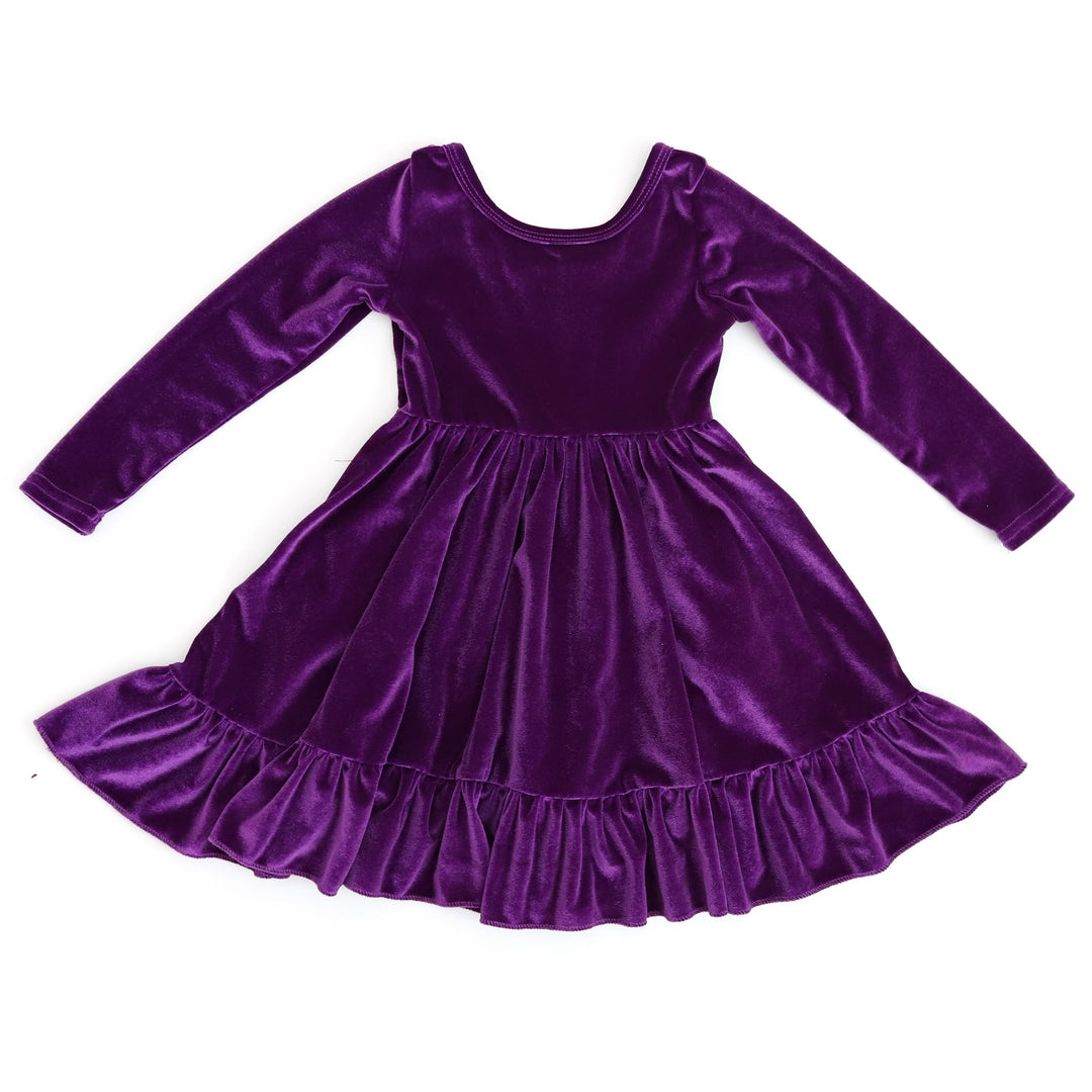 girls' purple velvet long sleeve twirl dress