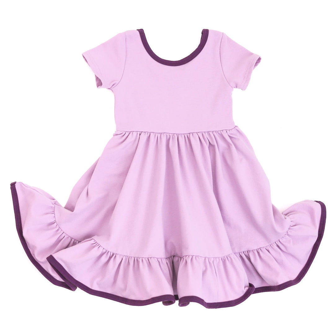 girls' short sleeve purple cotton summer dress with pockets