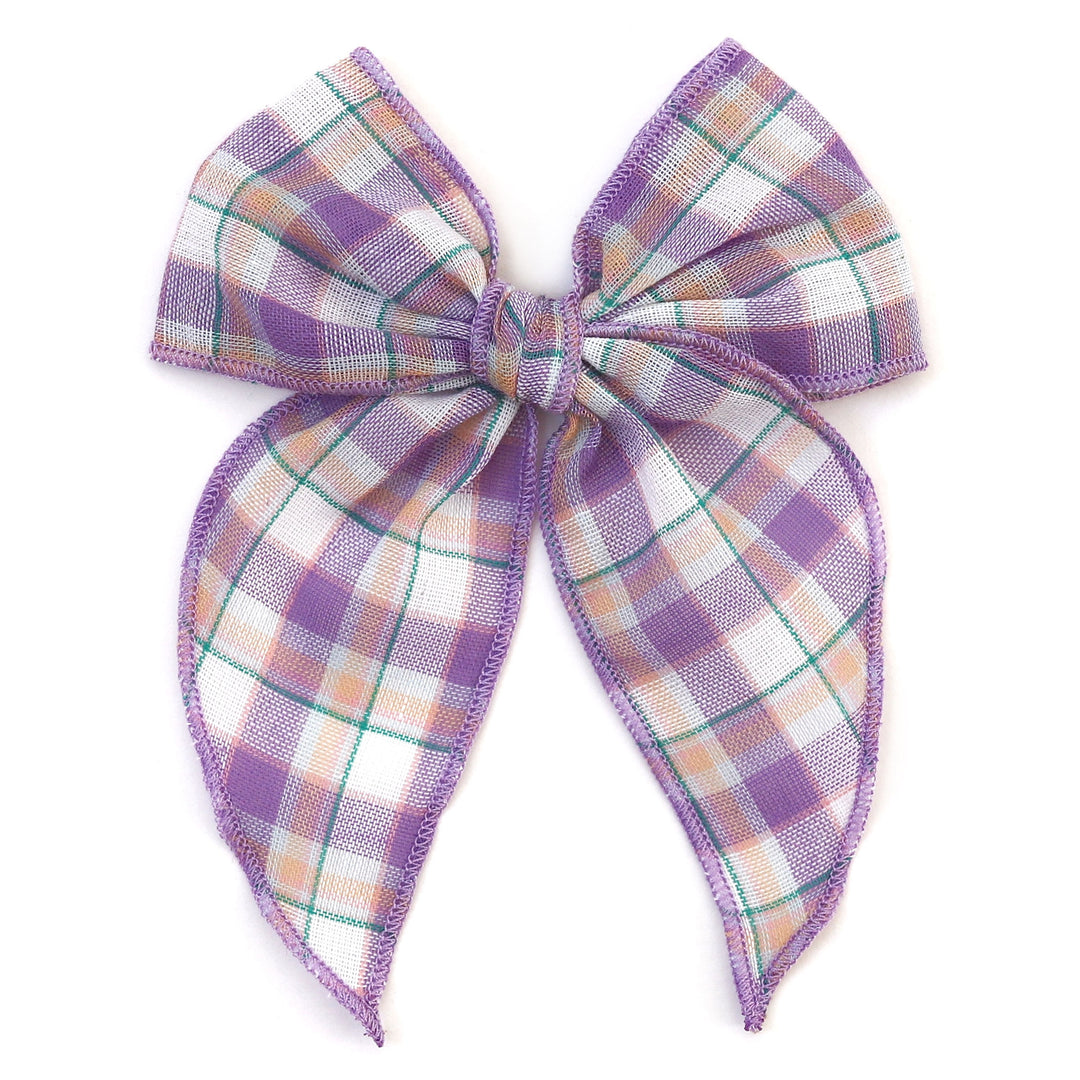 girls purple plaid hair bow on clip