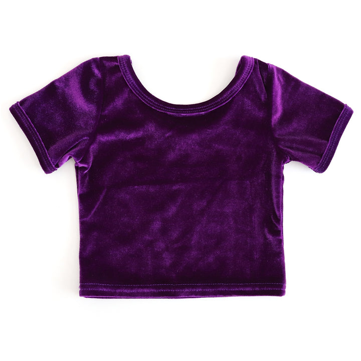 girls' fitted scoop neck t-shirt in purple velvet to match Halloween separates