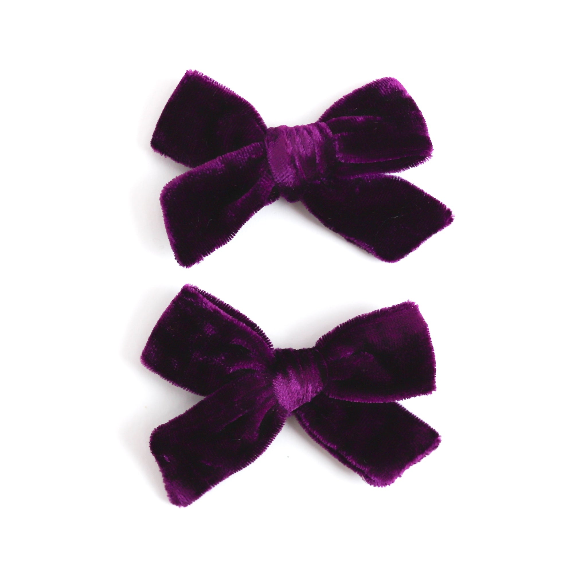 girls pigtail bows on clips in dark purple velvet