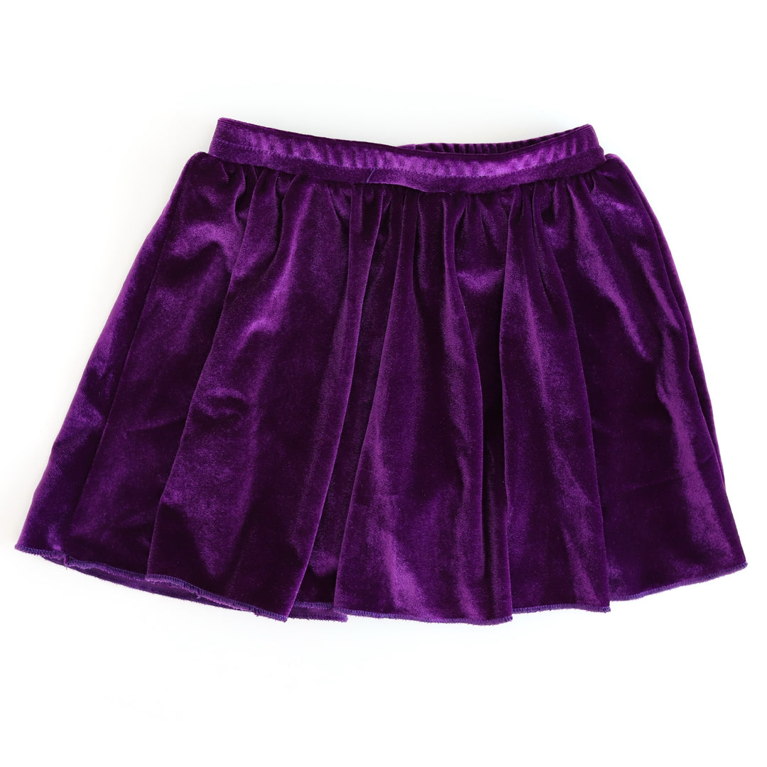 girls' Halloween purple velvet skort with elastic waistband and built in shorts