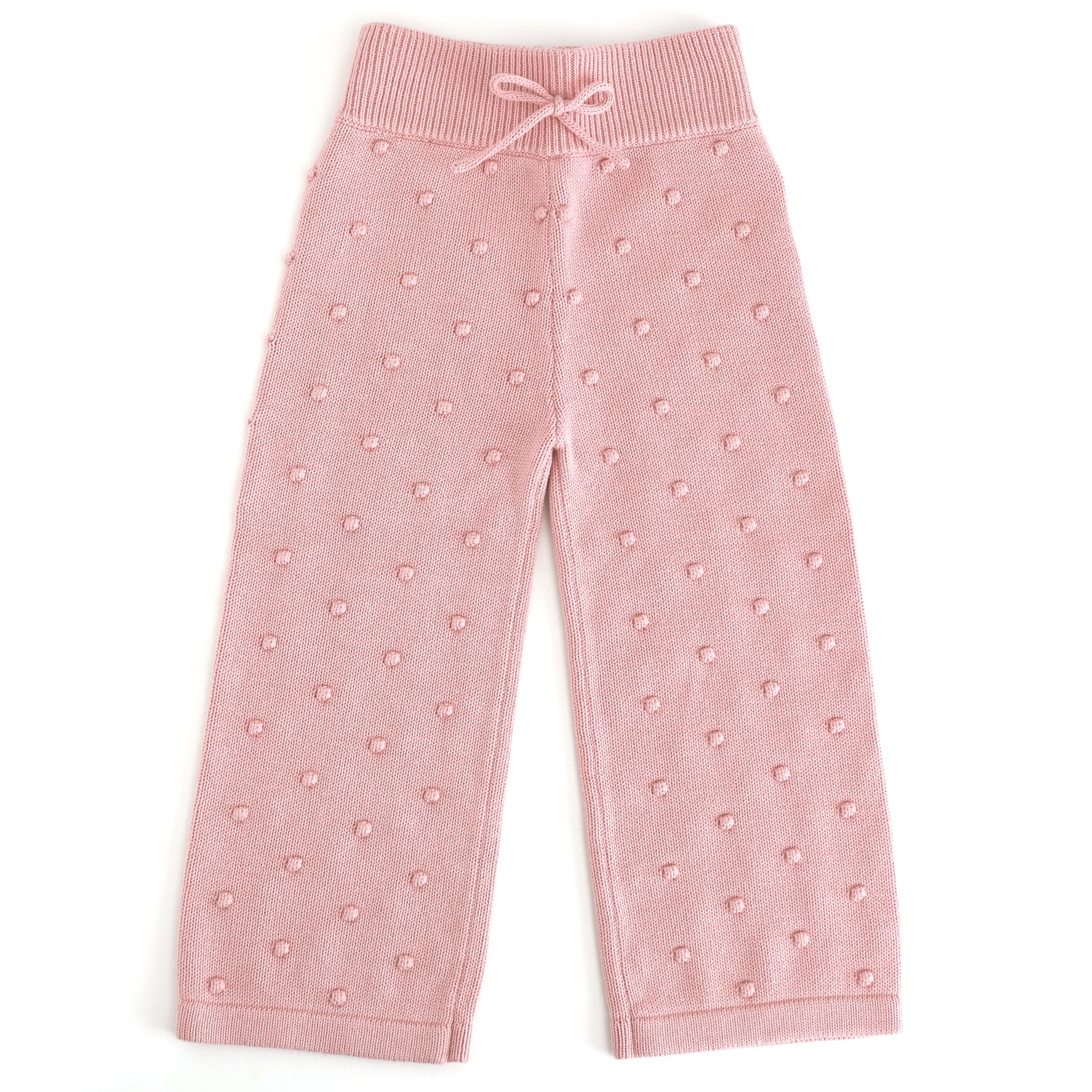girls' light pink knit sweater pants with raised bubble texture and drawstring waistband for fall