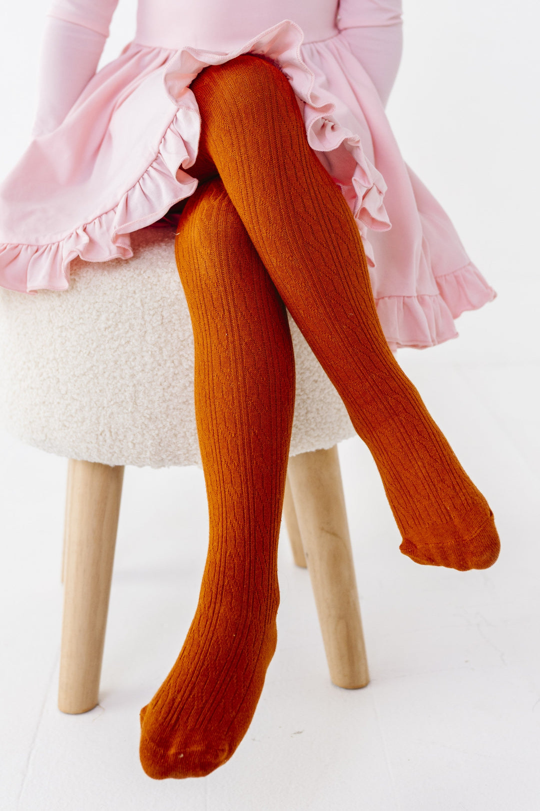 pumpkin orange cable knit tights for girls