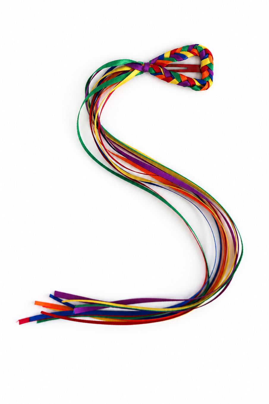 girls' rainbow braided heart shaped hair clip with ribbons for pride day