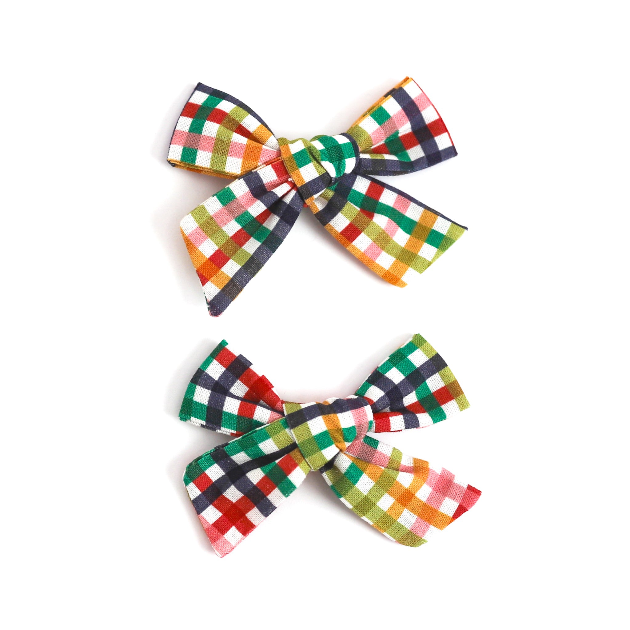 girls' rainbow plaid pigtail hair bow clips