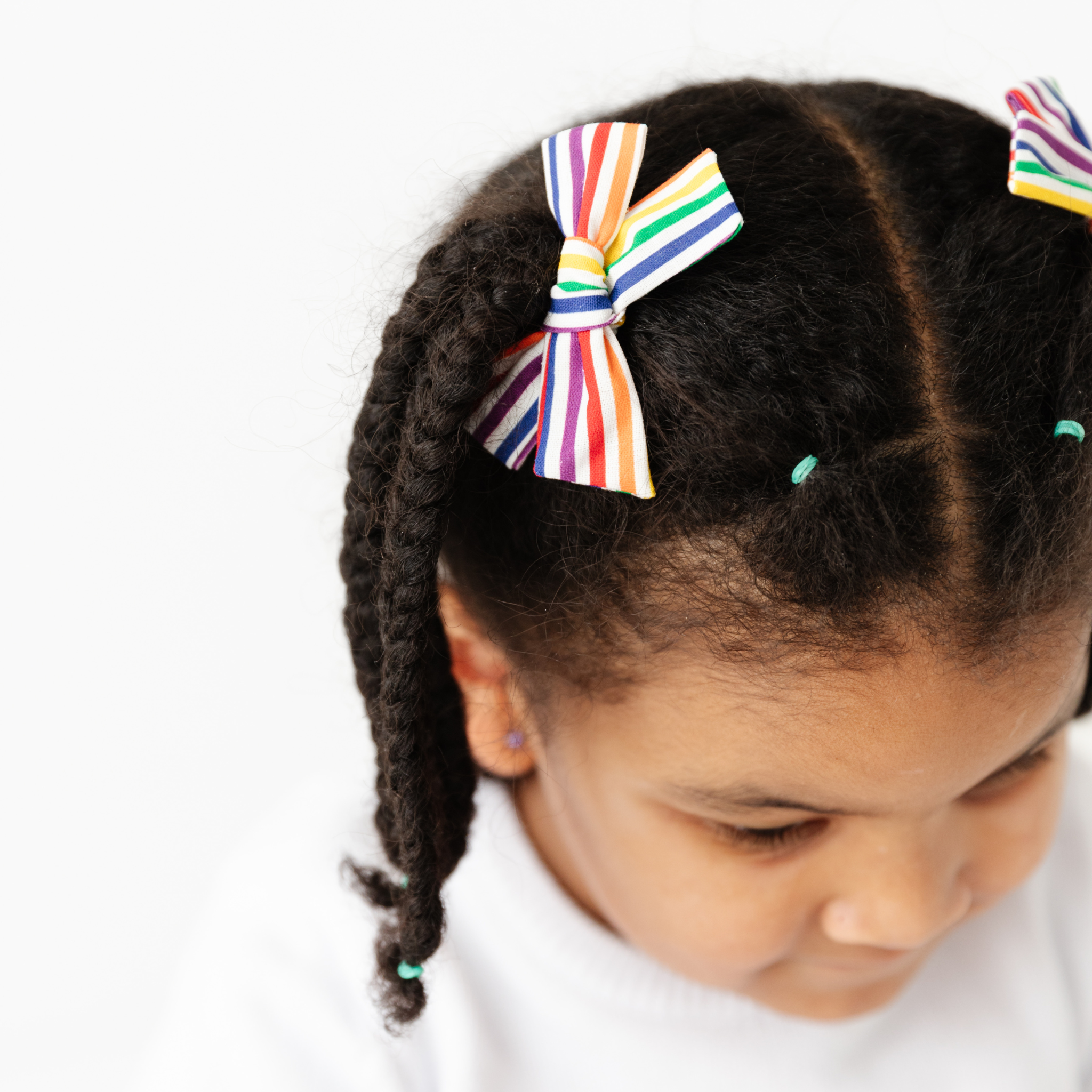 Pigtail Bows - Rainbow Stripe