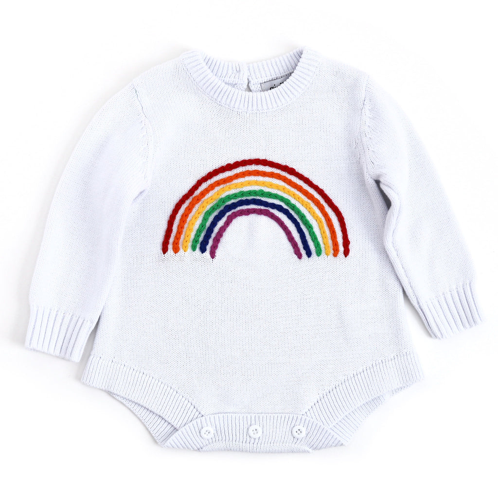 Rainbow Sweater Romper for Babies Toddlers Little Stocking Company