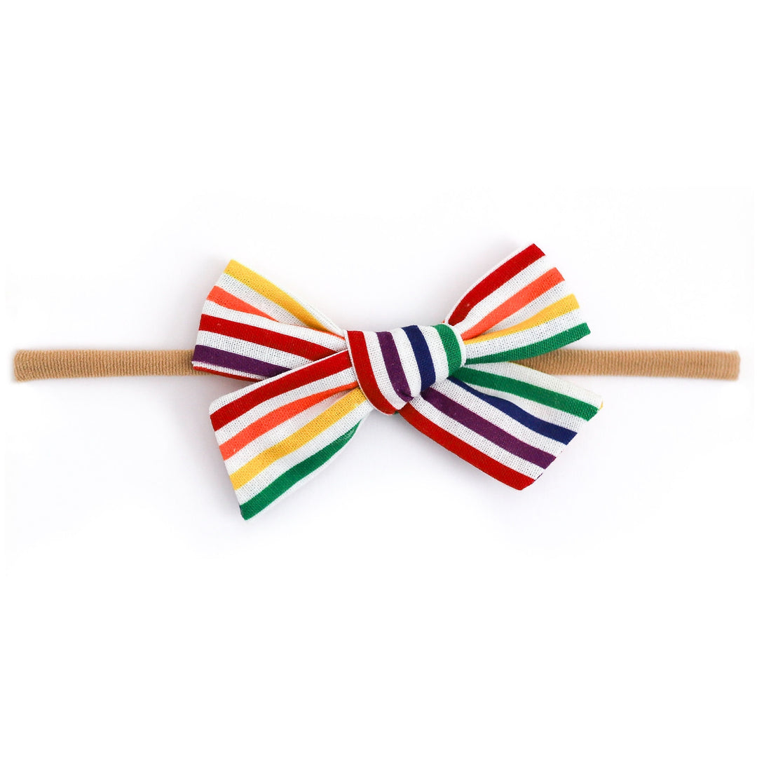 rainbow stripe baby hair bow on nylon band