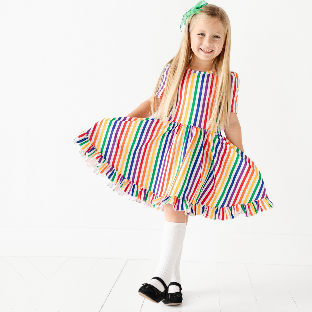Girls rainbow stripe dress clearance