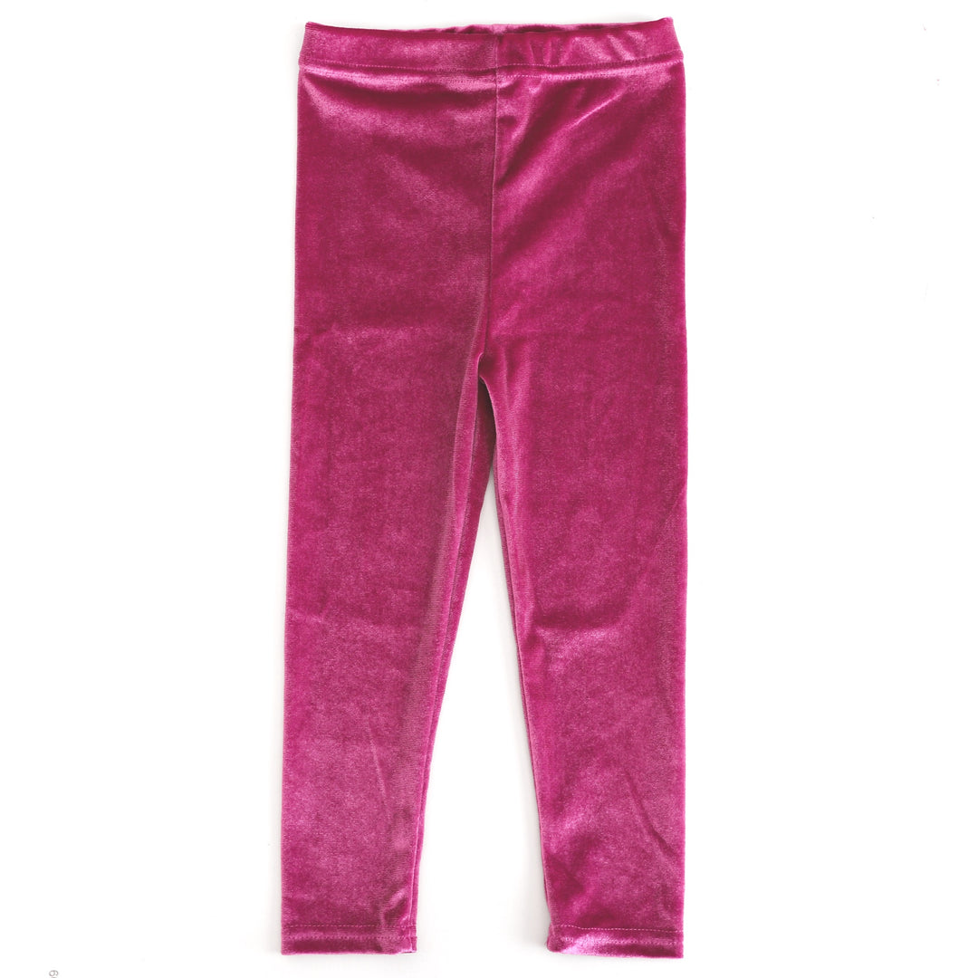 girls' stretchy velvet leggings in raspberry pink shade