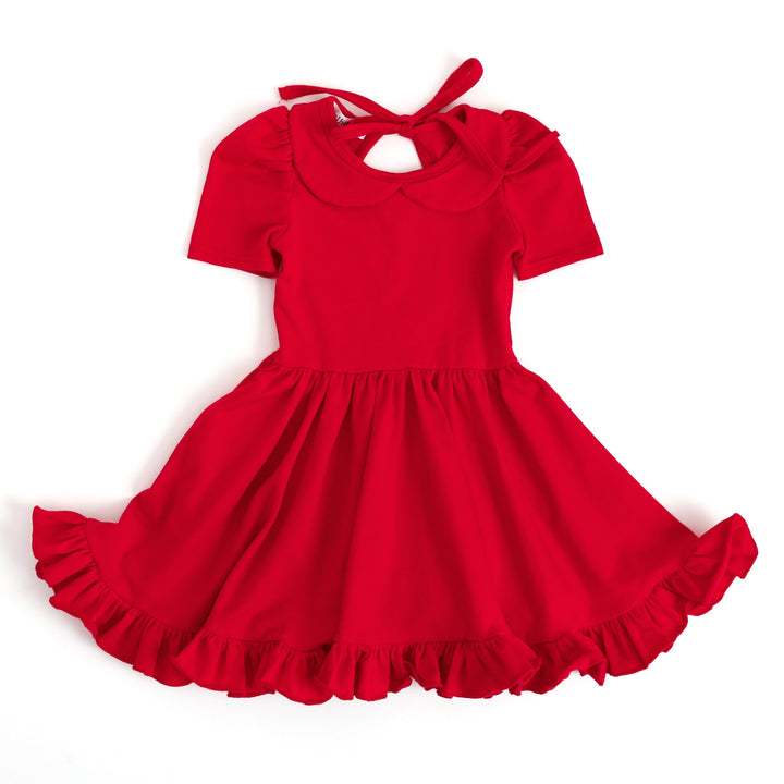 girls' red cotton twirl dress for back to school