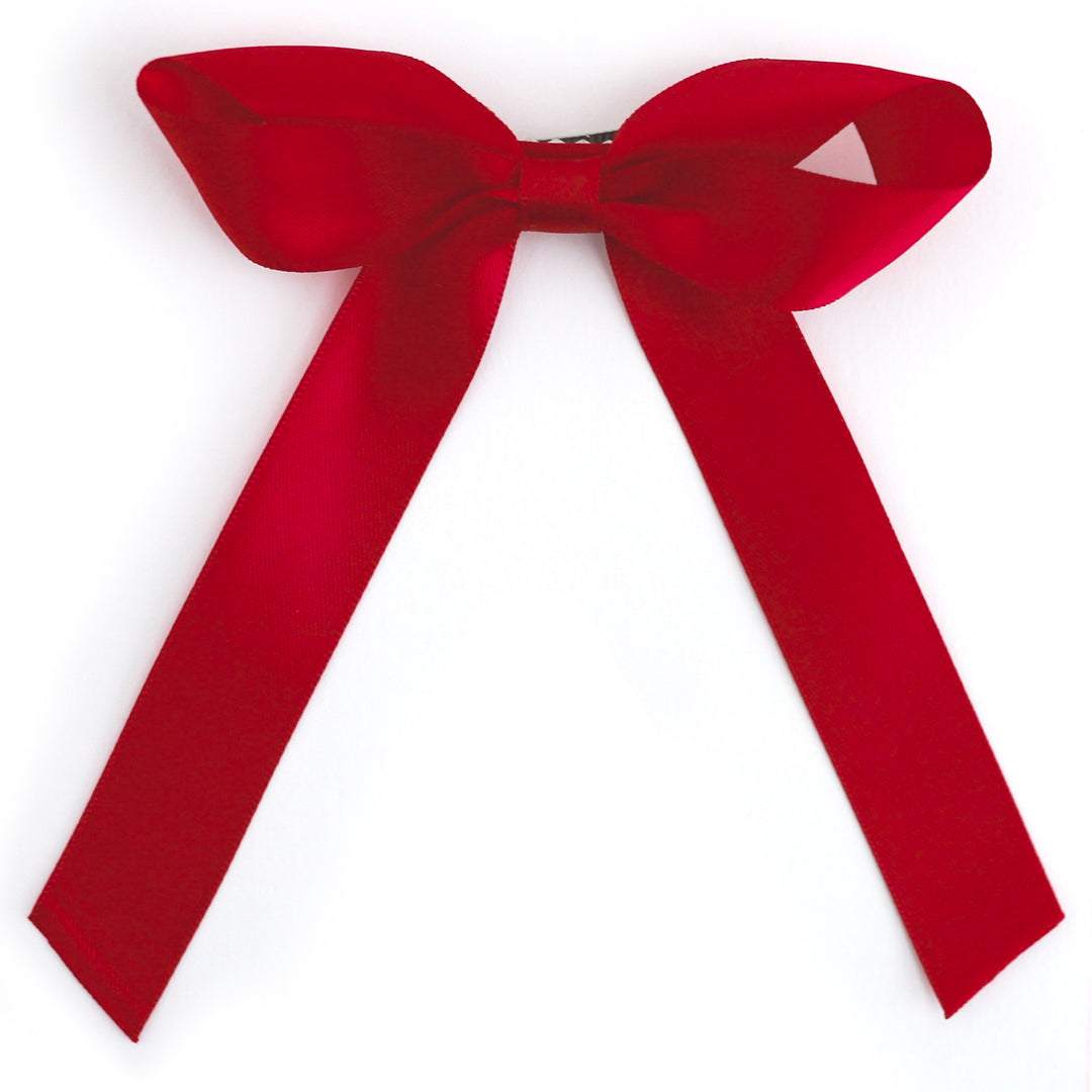 hand tied red satin ribbon bow on clip for 4th of July