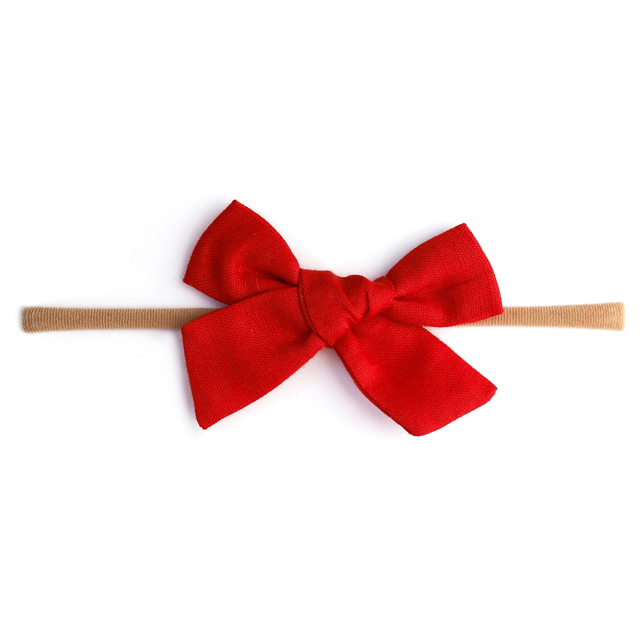 bright red linen baby hair bow on nylon band