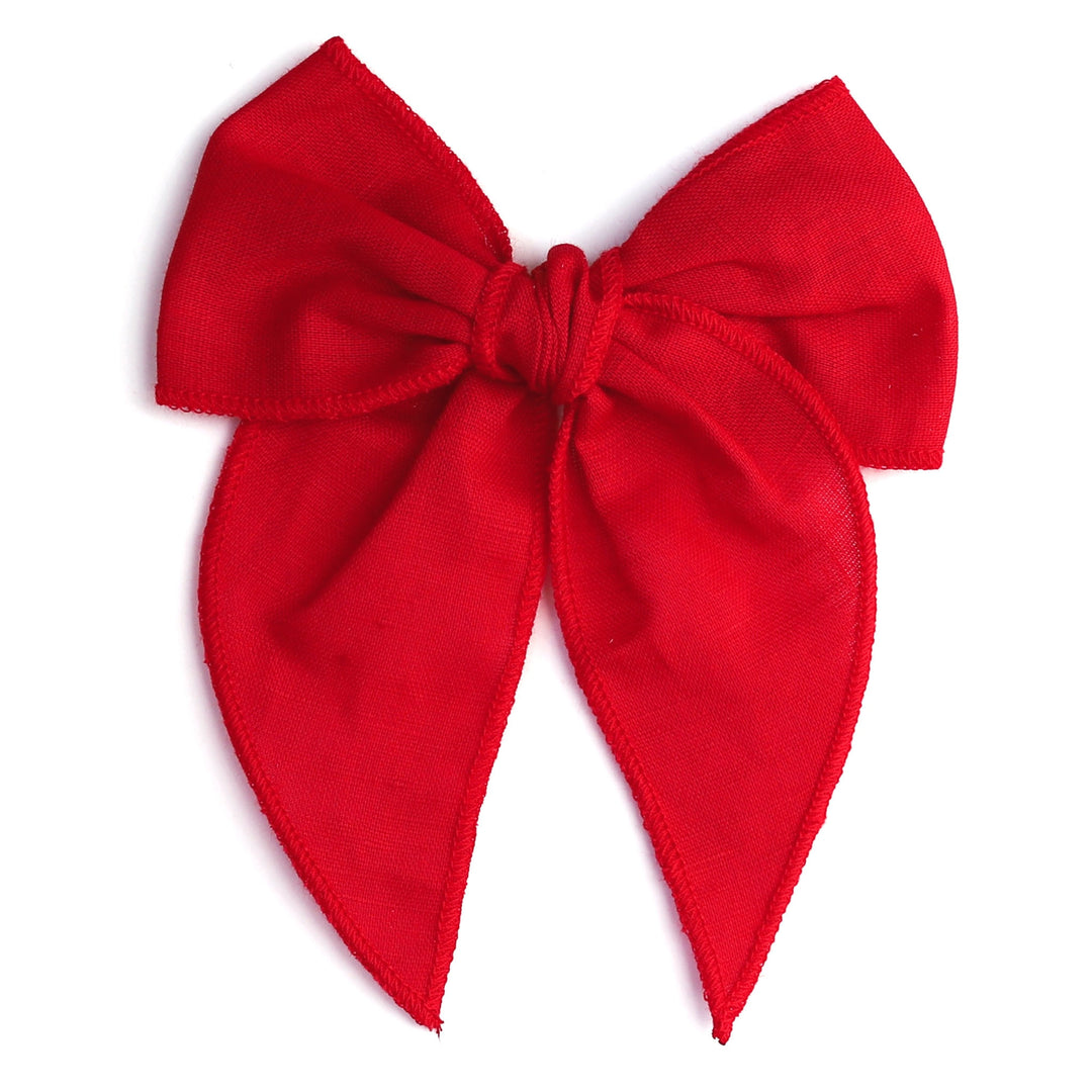 6" bright red linen hair bow on clip
