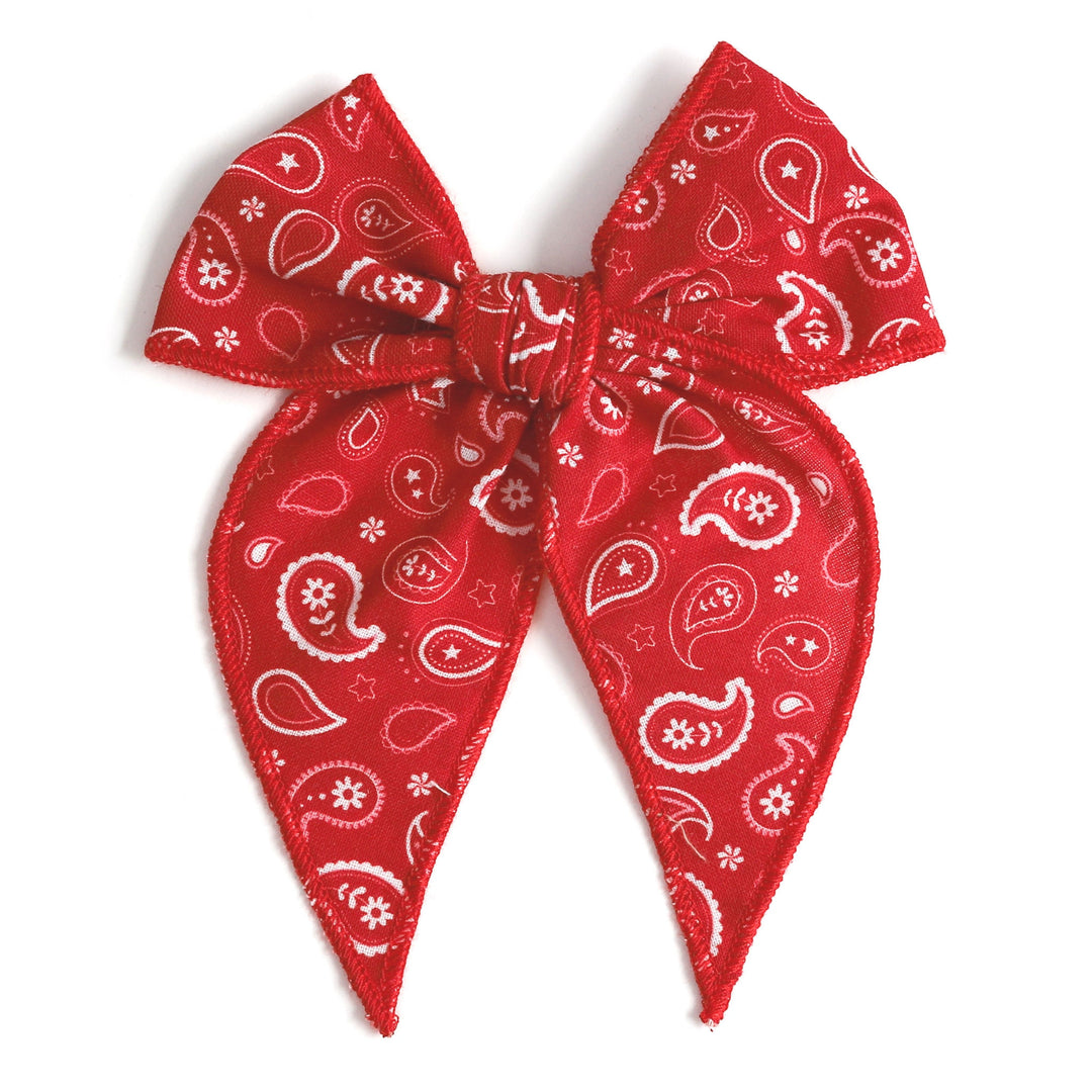 red paisley print hair bow for girls