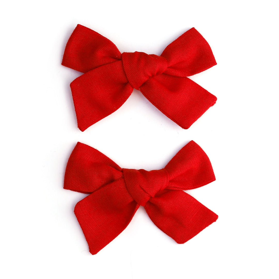 bright red linen pigtail style hair bow clips