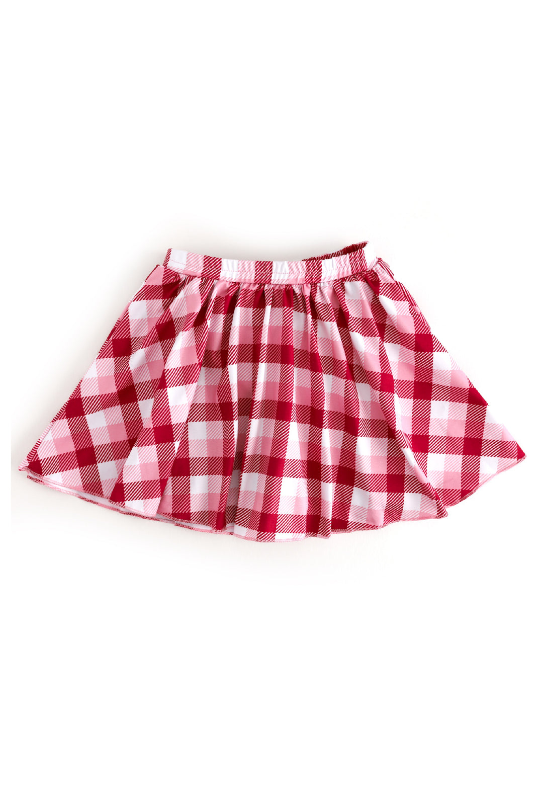 girls red, white and pink plaid skort to mix and match with valentine's or christmas collection tops and sweaters