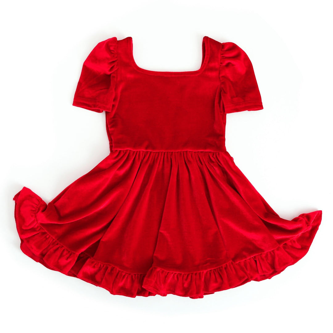 girls red velvet holiday twirl dress