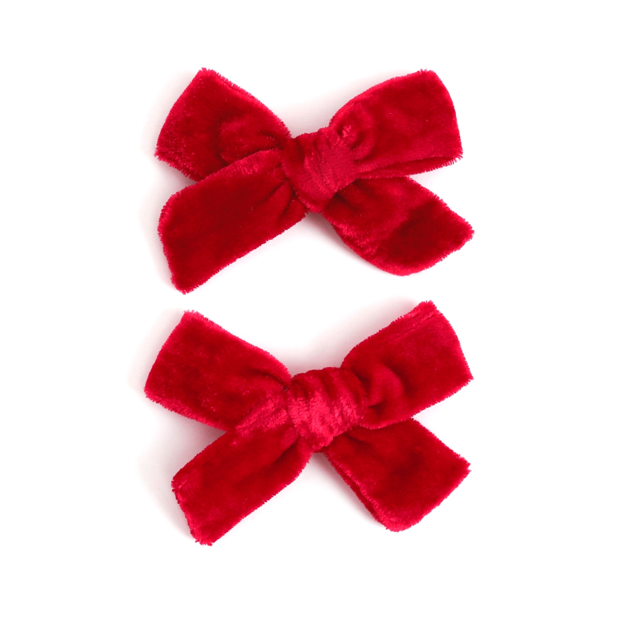 girls bright red Christmas velvet pigtail bows